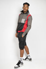 Mens Red Panel Detail Zip Hoodie and Shorts Set- Yina