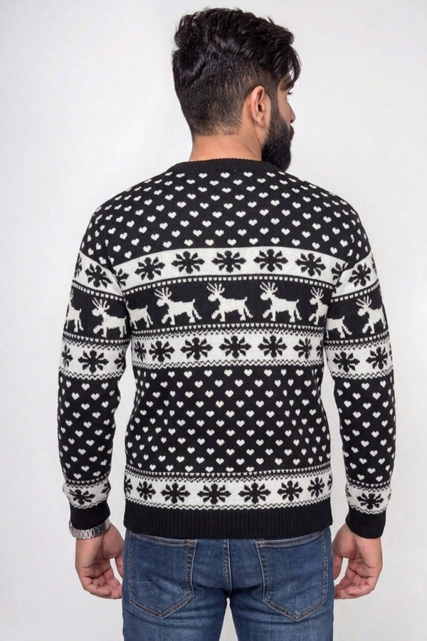 Men's Black Fair Isle Reindeer Christmas Knit Jumper - William