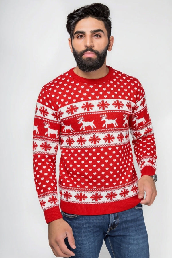 Men's Red Fair Isle Reindeer Christmas Knit Jumper - William