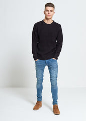 Mens Black Fine Knit Jumper