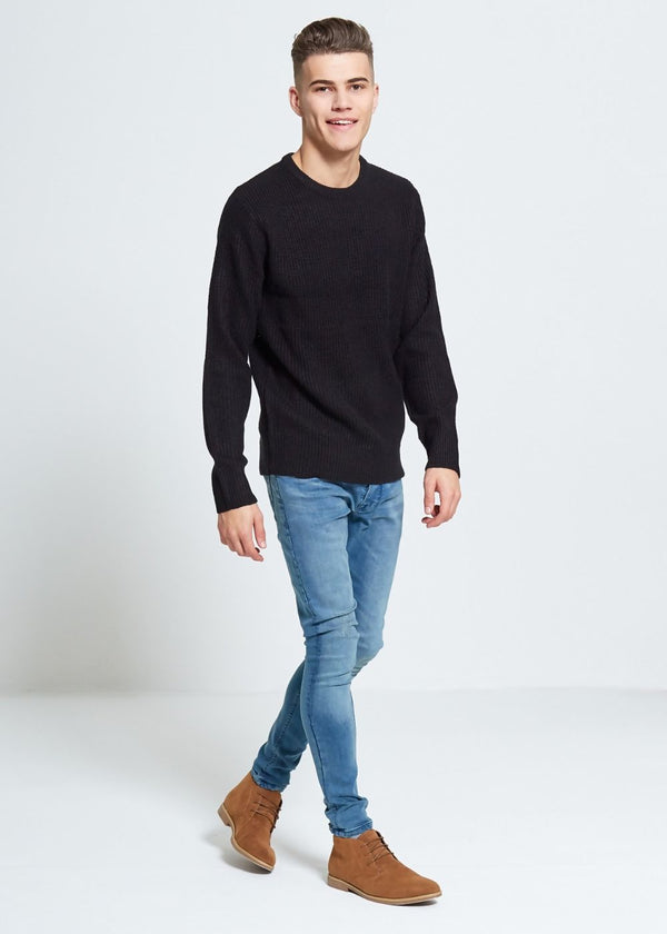 Mens Black Fine Knit Jumper