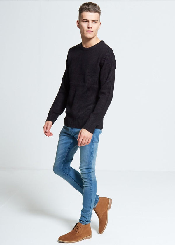 Mens Black Fine Knit Jumper