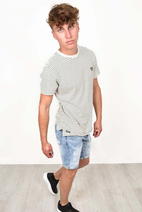 Mens Pale Blue Ripped Denim Shorts