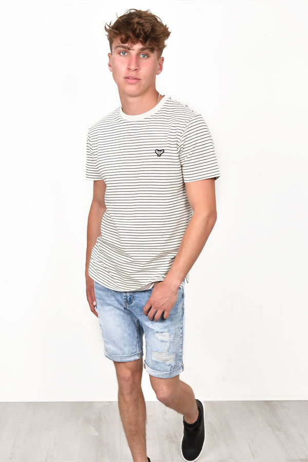 Mens Pale Blue Ripped Denim Shorts
