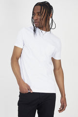 White Ribbed Pocket Detail Crew Neck T-shirt