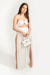 White Mesh High Slit Maxi Skirt