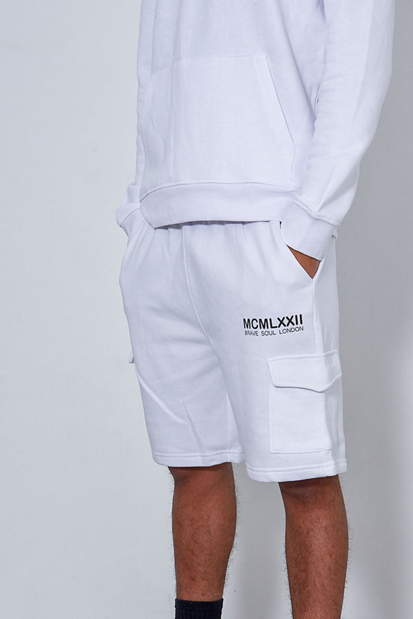 Men Printed White Hoodie And Short Tracksuit