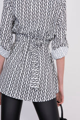 White Printed Belted Blouse