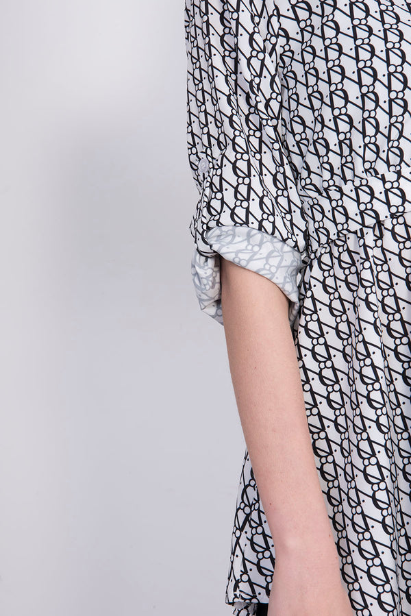 White Printed Belted Blouse