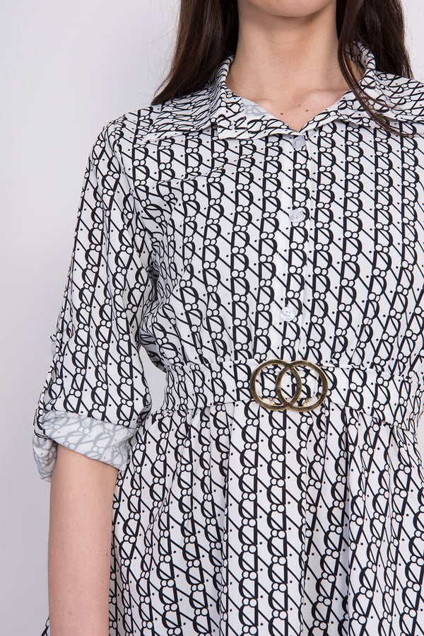 White Printed Belted Blouse
