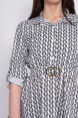 White Printed Belted Blouse