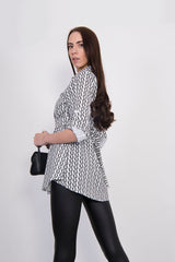 White Printed Belted Blouse