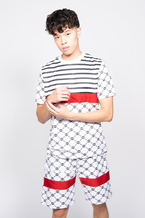 White Printed Short Sleeve Top and Shorts 