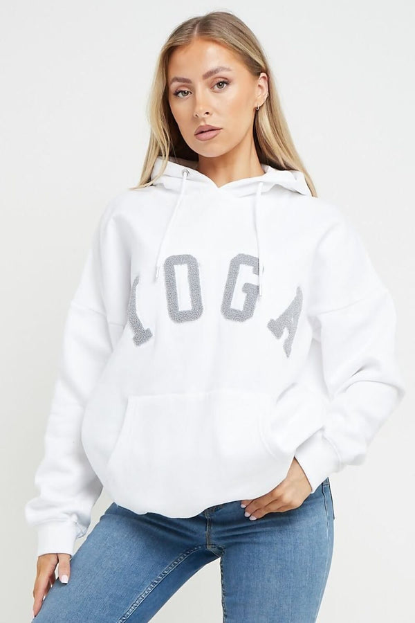White Yoga Slogan Oversized Hoodie