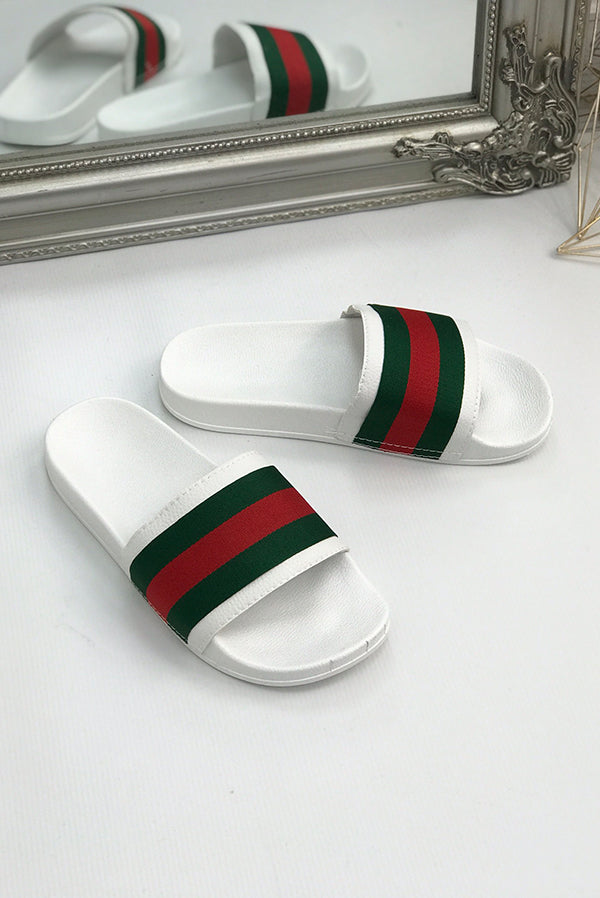 White Chunky Style Striped Sliders