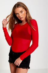 Red Long Sleeve Mesh Top