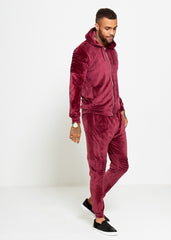 Mens Wine Velvet Biker Ribbed Padding Skinny Fit Tracksuit