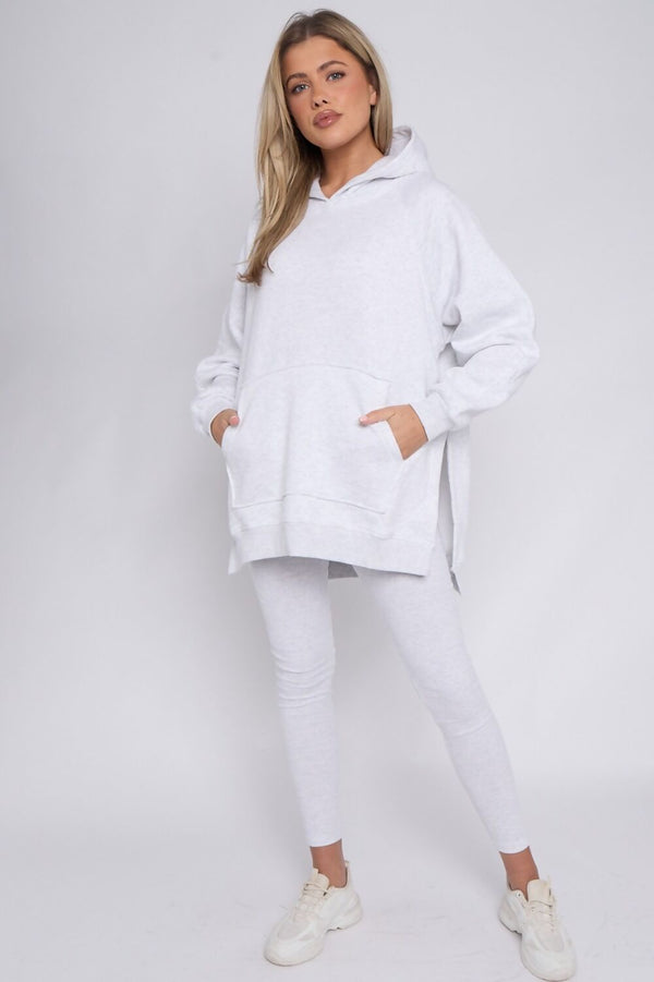 Bleach Grey Oversized Split Sides Hoodie and Leggings Suit