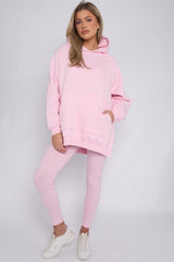 Pink Oversized Split Sides Hoodie and Leggings Suit