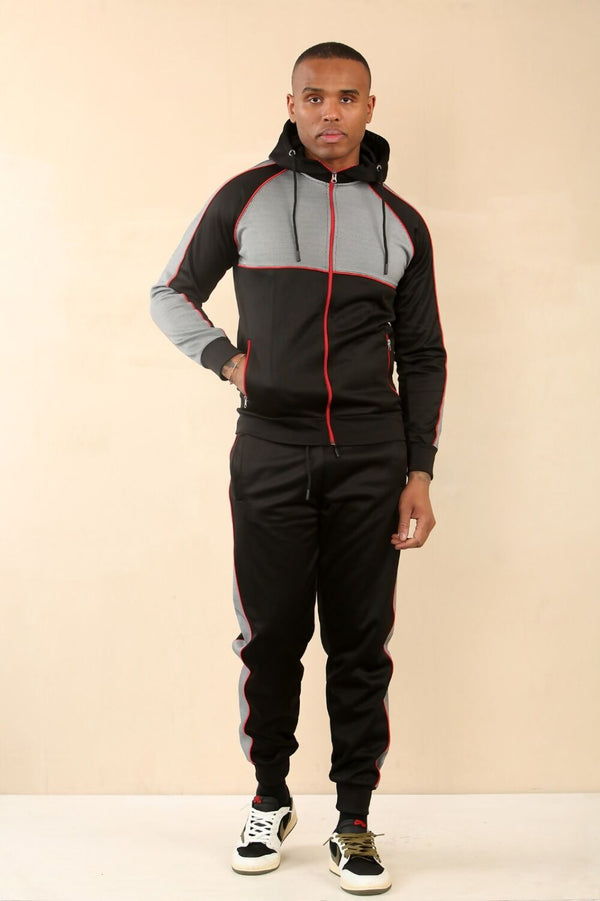 Black With Grey Cross Panel Full-Zip Tracksuit