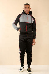 Black With Grey Cross Panel Full-Zip Tracksuit