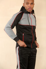 Black With Grey Cross Panel Full-Zip Tracksuit