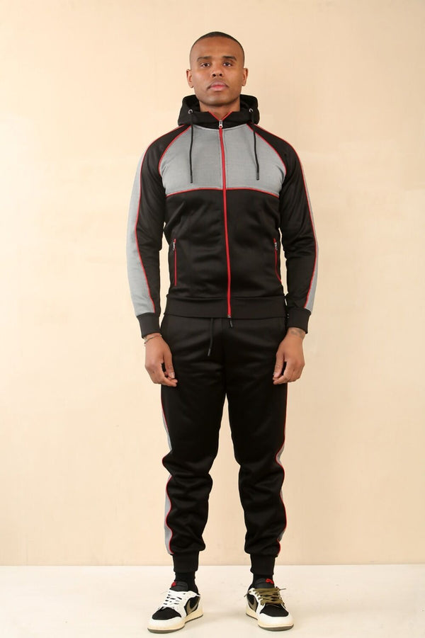 Black With Grey Cross Panel Full-Zip Tracksuit