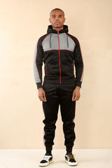 Black With Grey Cross Panel Full-Zip Tracksuit