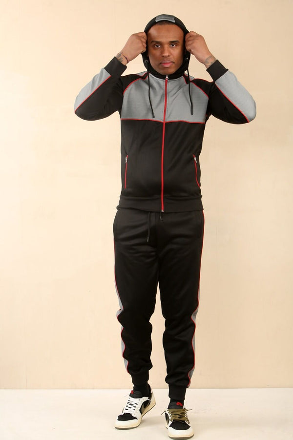 Black With Grey Cross Panel Full-Zip Tracksuit
