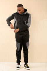 Black With Grey Casual Hooded and Jogger Tracksuit Set