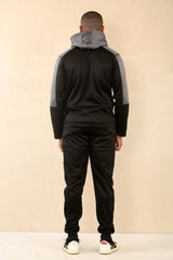 Black With Grey Casual Hooded and Jogger Tracksuit Set