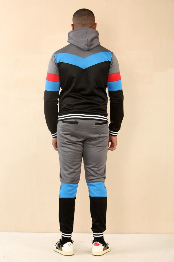 Black With Grey Block Panel Full-Zip Tracksuit