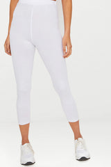 White Basic Cropped Jersey Leggings