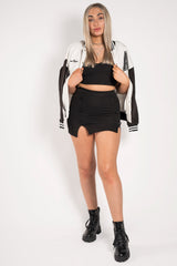 White Contrast Sleeve Letter A Varsity Jacket
