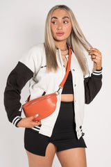 White Contrast Sleeve Letter A Varsity Jacket