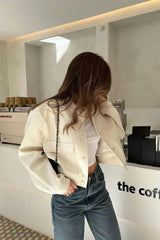 White Cropped Long Sleeve Bomber Jacket