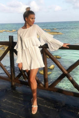 White Pleated Ruffle Mini Dress