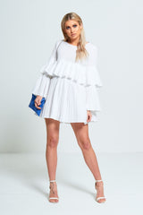 White Pleated Ruffle Mini Dress