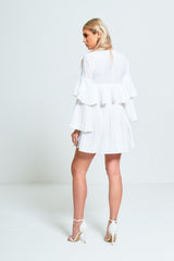 White Pleated Ruffle Mini Dress