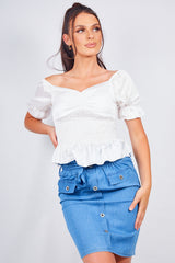 White Puff Sleeve Satin Peplum Blouse