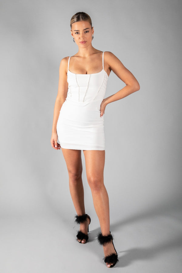 White Diamonte Bodycon Mini Dress 