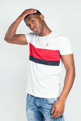 Mens White Panel Detail Bird Embroidered T-Shirt