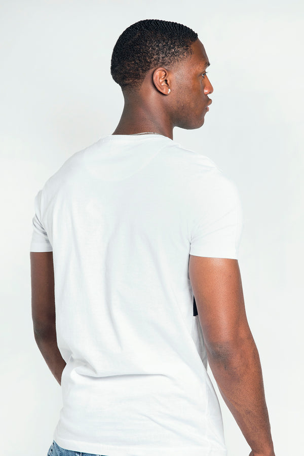 Mens White Panel Detail Bird Embroidered T-Shirt