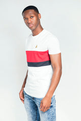 Mens White Panel Detail Bird Embroidered T-Shirt