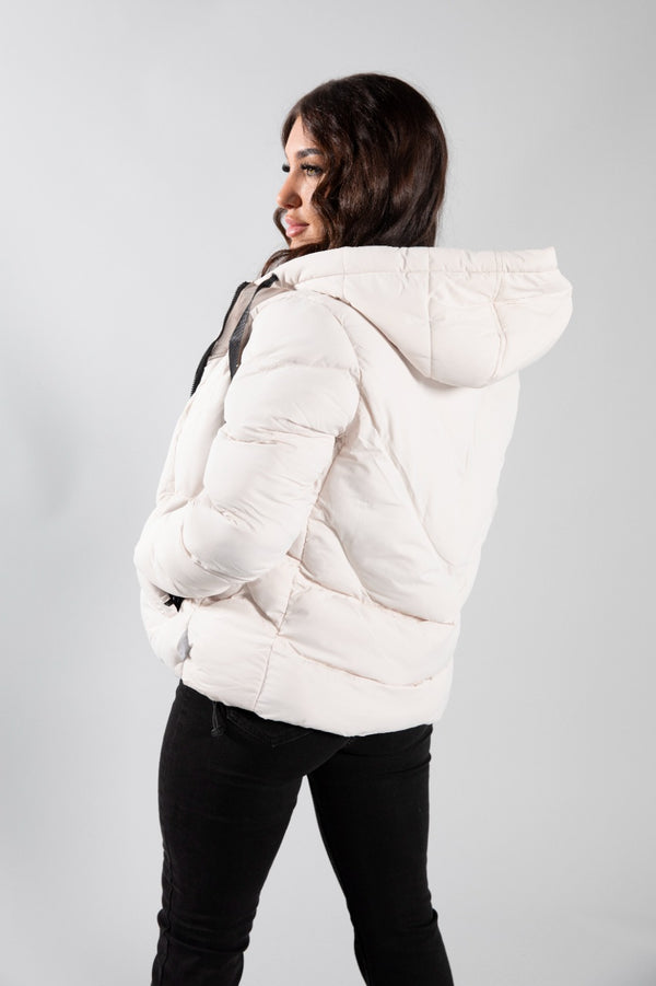 Beige Puffer Hooded Coat