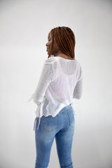 White Tie Front Sheer Shrug