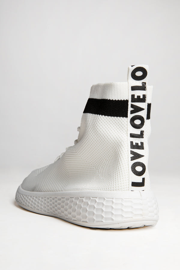 White Lace Up Sock Trainers