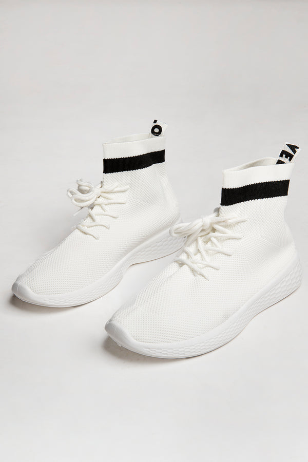 White Lace Up Sock Trainers