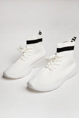 White Lace Up Sock Trainers