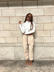 White Overlocked Stitch Detail Long Sleeve Top